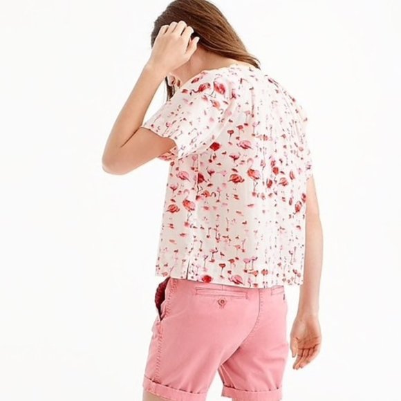 J. Crew Flamingo Print Boxy Crop Top NWT - Picture 2 of 6